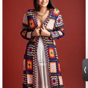 SAATCHI Colorful Crochet Hooded Cardigan